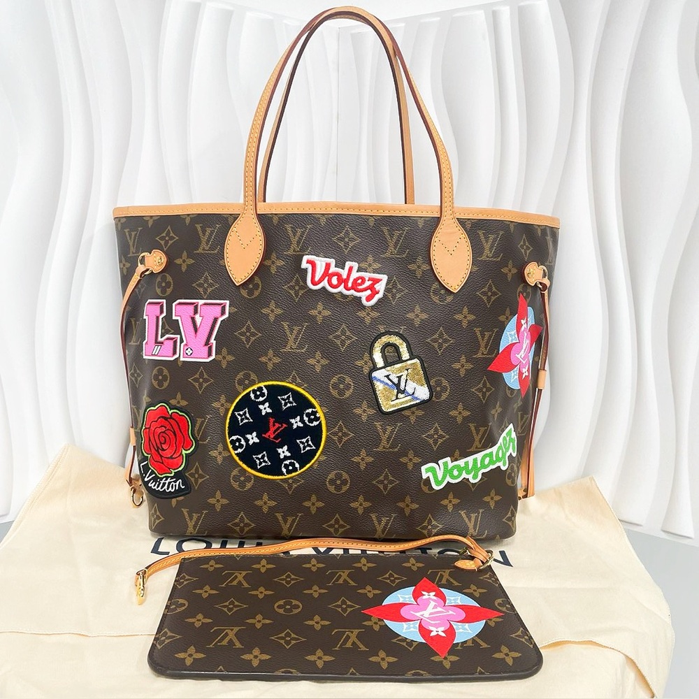 Louis Vuitton Monogram Canvas Patches Neverfull Tote Bag